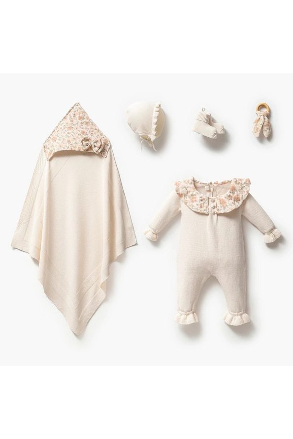 Nipperland Organic Cotton Muslin Baby Collar Detail 5-Piece Knitted Hospital Exit Set