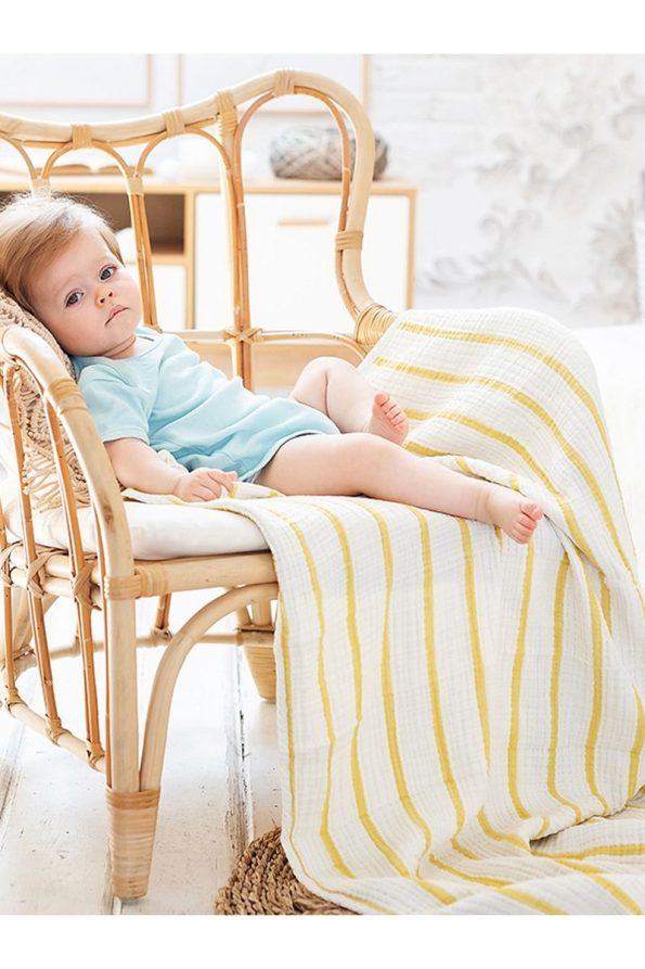 Caline Baby 4-Layer Muslin Blanket 120x120cm - Mustard Striped
