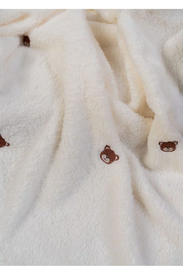 DensHaus Bear Pattern Embroidered Baby Blanket 90 X 110 Cream Wellsoft