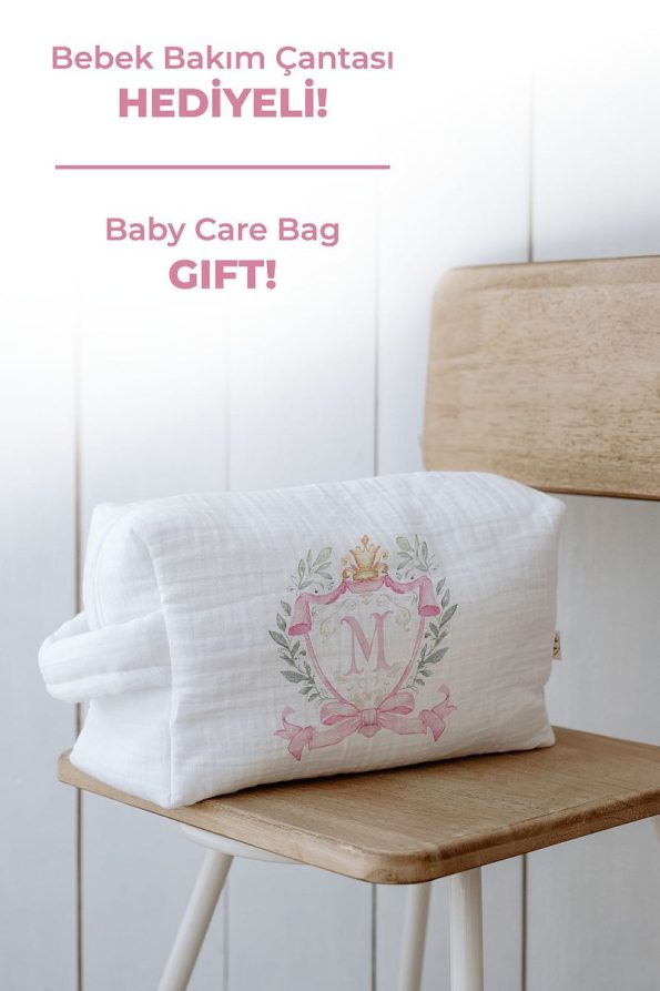 Tuğba Swan Organic 11-Piece Hospital Set - Pink Royal Series - M Letter
