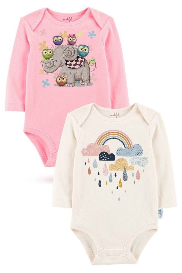 MAHFEL 2-Pack 100% Organic Cotton Printed Baby Bodysuits