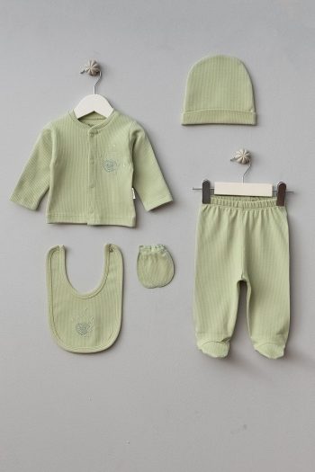 Bebitof Heart Pattern 5-Piece Newborn Baby Hospital Exit Bodysuit Set 100% Cotton