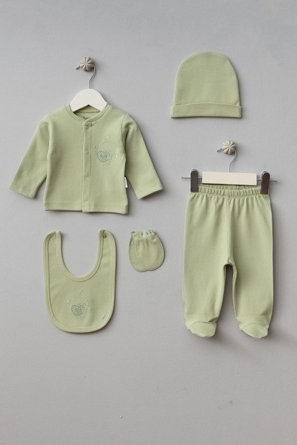 Bebitof Heart Pattern 5-Piece Newborn Baby Hospital Exit Bodysuit Set 100% Cotton