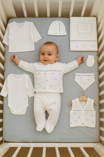 Cherub Baby Teddy Bear 100% Cotton Newborn Baby Boy 10-Piece Hospital Layette Set