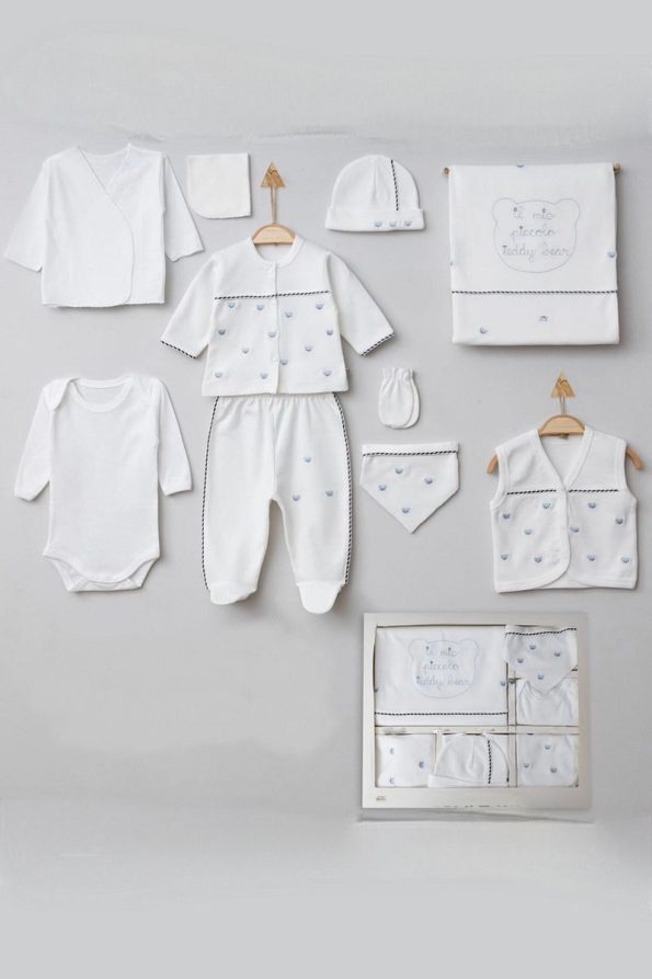 Cherub Baby Teddy Bear 100% Cotton Newborn Baby Boy 10-Piece Hospital Layette Set