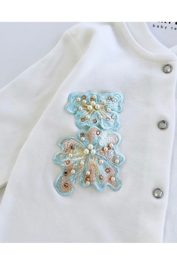 Mert Baby Yasmin Imported Lace Newborn Jumpsuit Hat Gloves Set