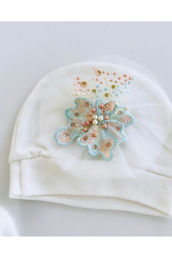 Mert Baby Yasmin Imported Lace Newborn Jumpsuit Hat Gloves Set
