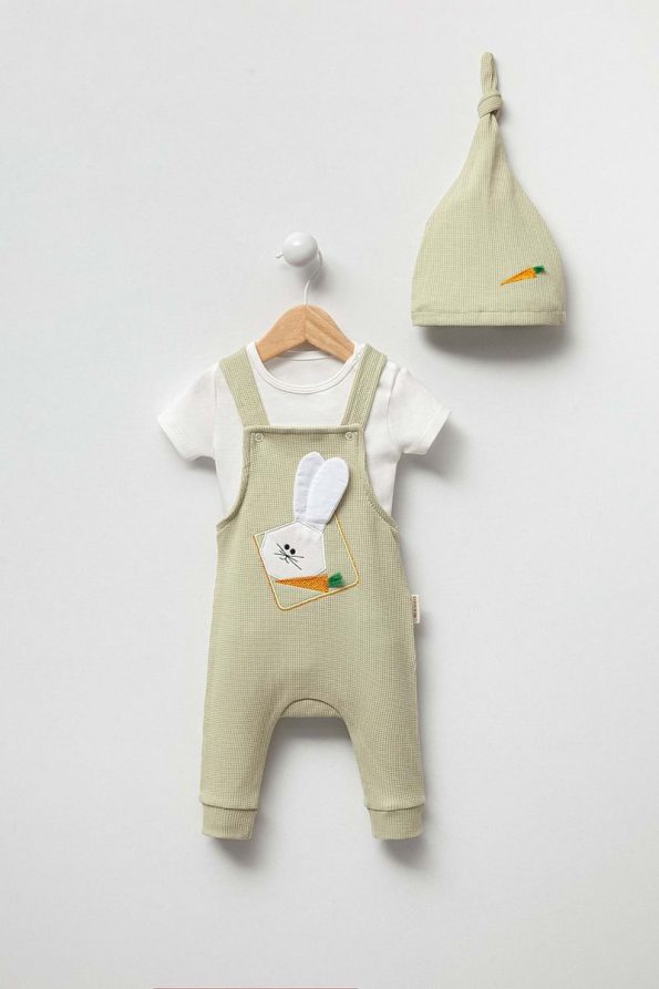 MiniCorn Bunny Embroidered Cotton Summer Baby Romper Green