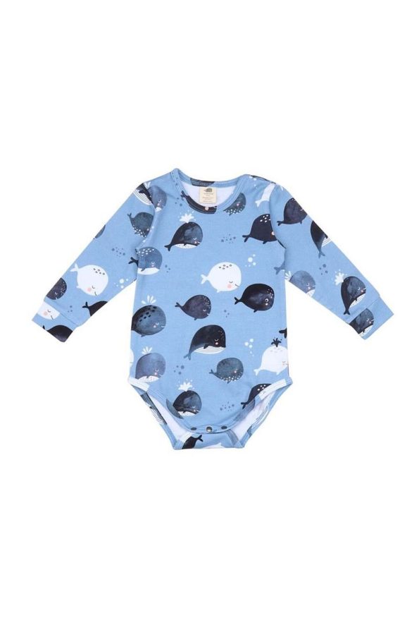 Walkiddy Whale Print Organic Baby Bodysuit
