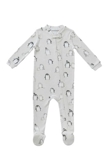 Penguin Organic Cotton Footed Zipper Baby Onesie