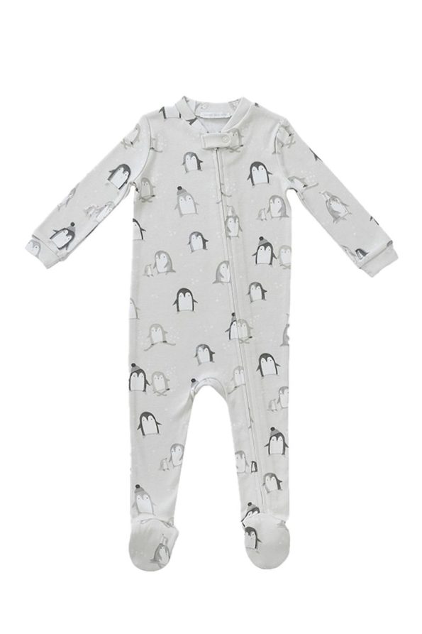 Penguin Organic Cotton Footed Zipper Baby Onesie