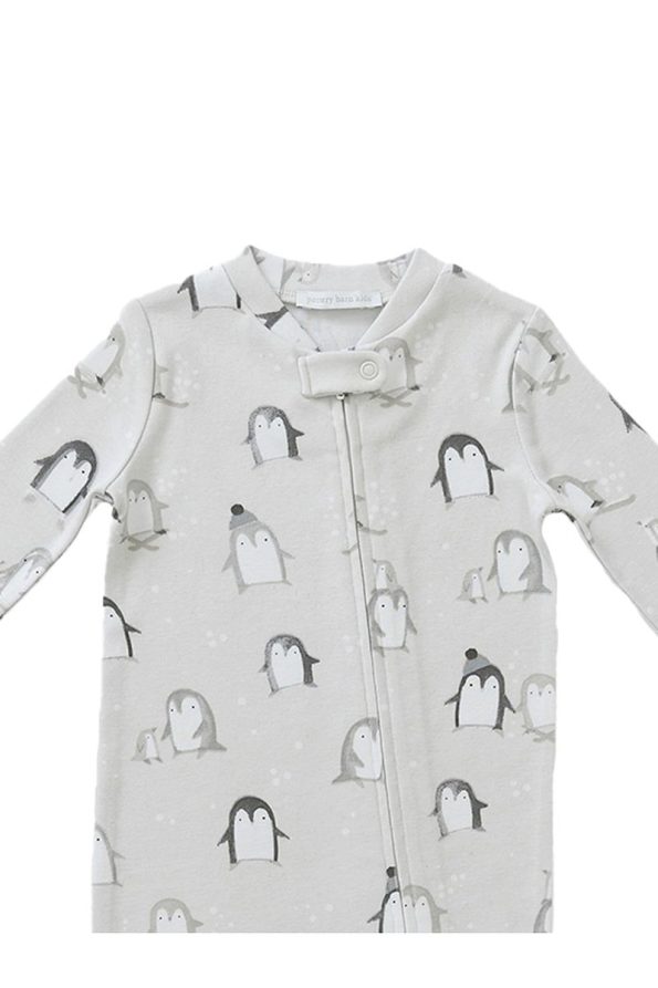 Penguin Organic Cotton Footed Zipper Baby Onesie