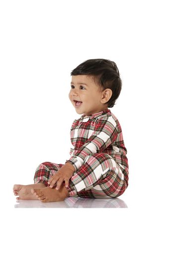 Red Checkered Zip-Up Organic Cotton Baby Romper