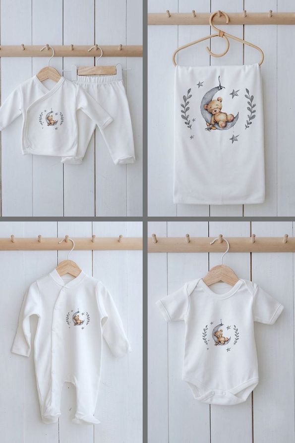 Tuğba Swan Organic 11-Piece Hospital Set - For Baby - Sleeping Bear in the Moonlight