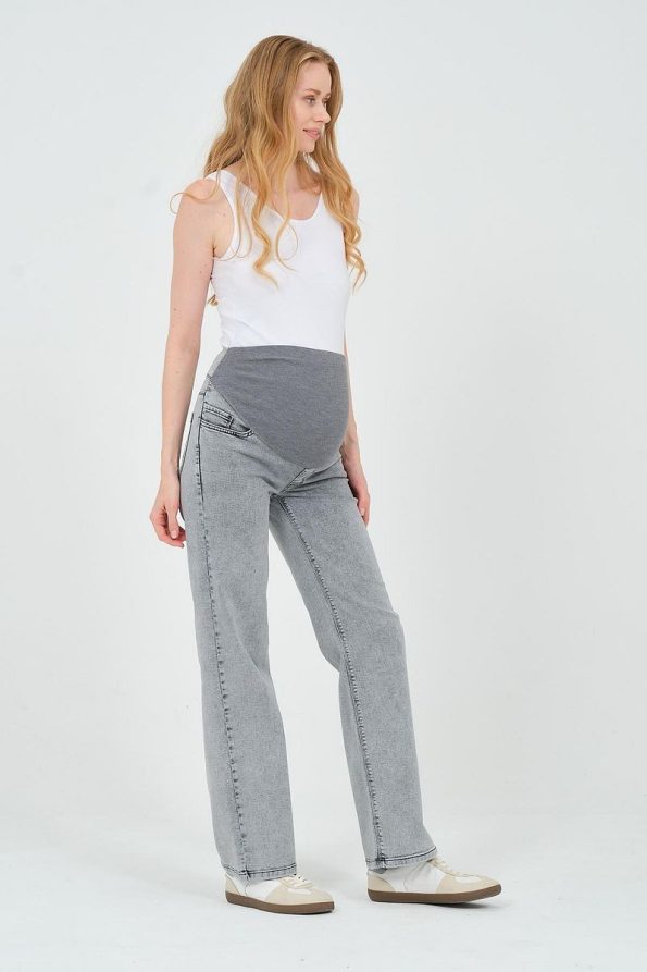 BUSA Maternity Stretch Band High Waist Wide Leg Jeans Gray