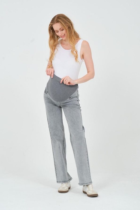 BUSA Maternity Stretch Band High Waist Wide Leg Jeans Gray