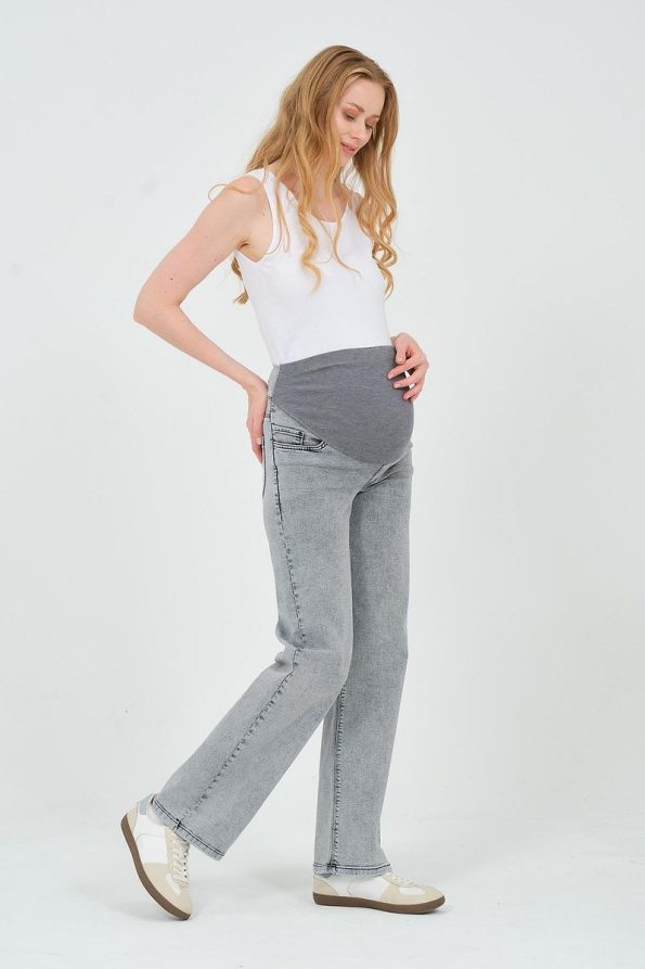 BUSA Maternity Stretch Band High Waist Wide Leg Jeans Gray