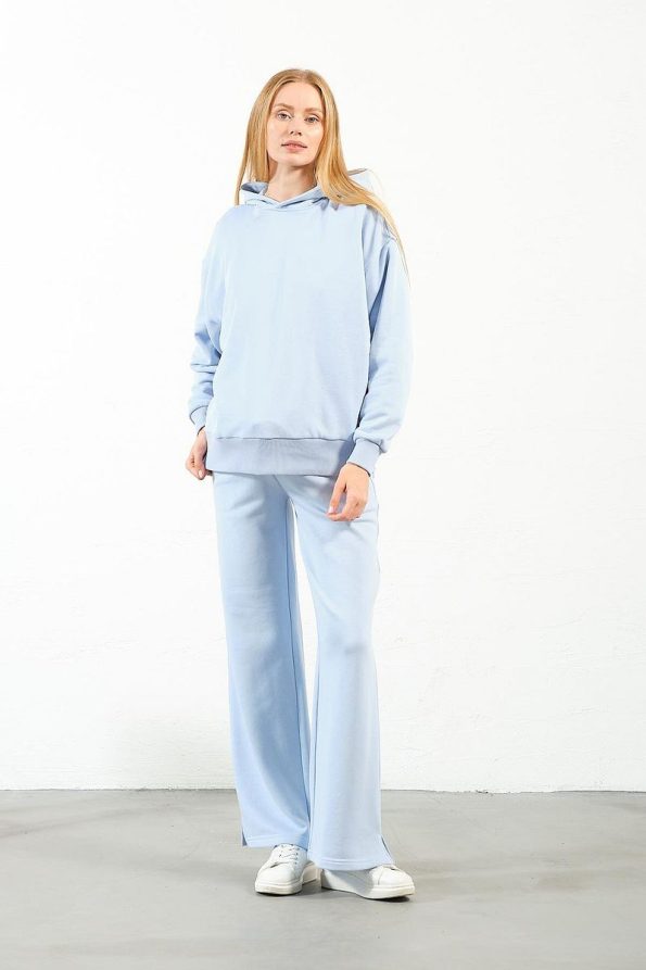 BUSA Maternity Adjustable Waistband Loose Fit Hoodie Set Light Blue