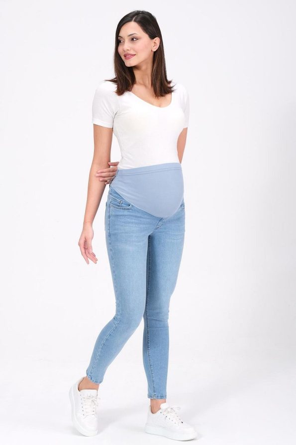 BUSA Maternity Stretch Belly Band Skinny Jeans Light Blue