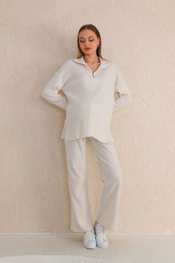 Miss World Lissa Cream Zip-Front Soft Fabric Maternity and Postpartum Tracksuit Set