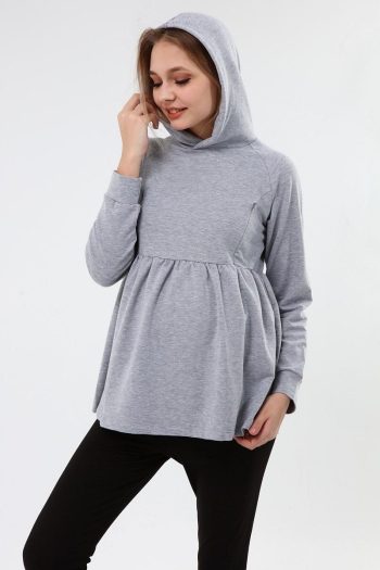 Luvmabelly Myra Gathered Zip Nursing Sweatshirt - Gray