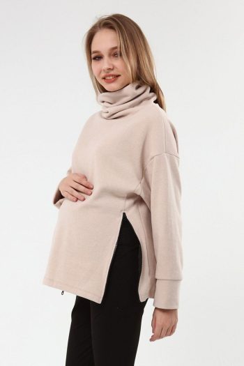 Luvmabelly Myra Zip-Up Maternity Sweatshirt - Beige