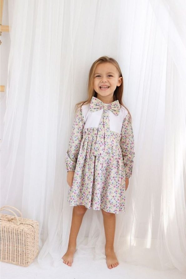 Le Petite Sole Fiora Girls' Dress with Ribbon Collar