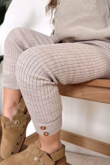 Monila Ribbed Knit Button Detail Double-Leg Unisex Kids Leggings