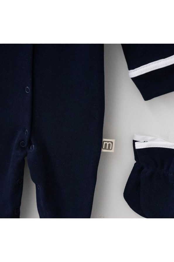 Minimus Newborn Baby Boys' Cotton Bodysuit Set with Gloves and Hat in Navy