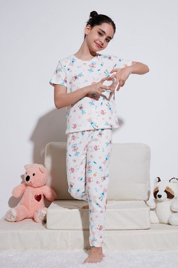 Lela 100% Cotton Short Sleeve Pajama Set for Girls