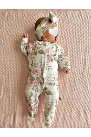 Minimus Newborn Baby Girl Romper Set with Floral Tank Top and Headband