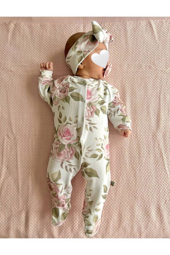 Minimus Newborn Baby Girl Romper Set with Floral Tank Top and Headband
