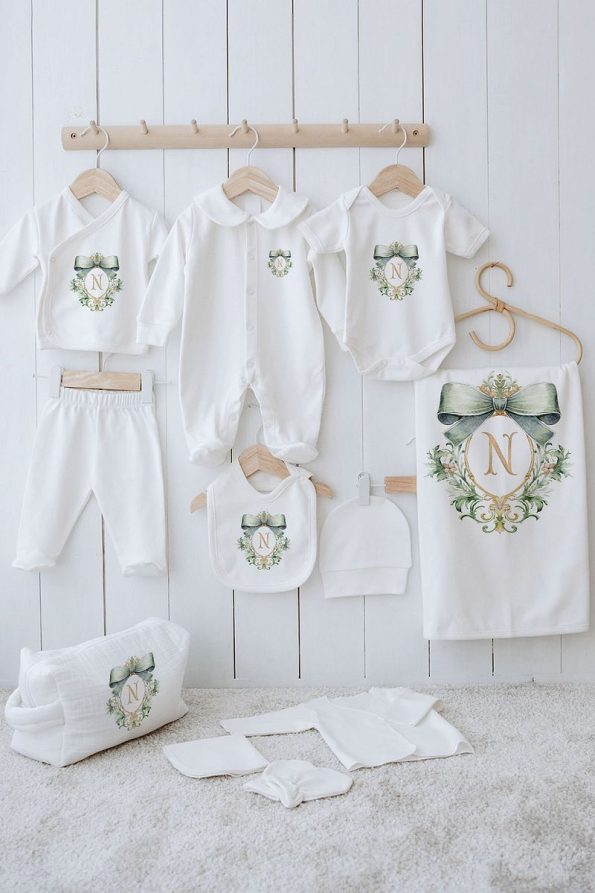 Tuğba Swan Organic 11-Piece Hospital Set - Green Royal Series - Letter N