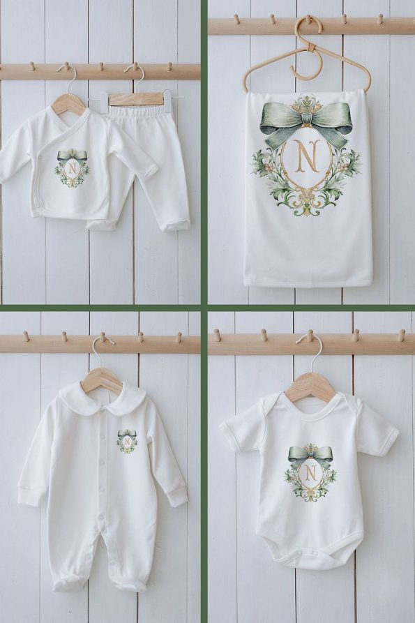Tuğba Swan Organic 11-Piece Hospital Set - Green Royal Series - Letter N