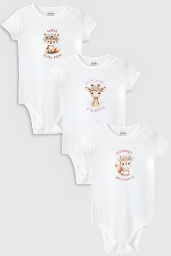 Organic 100% Cotton Cute Animal Print 3-Piece Baby Bodysuit Set