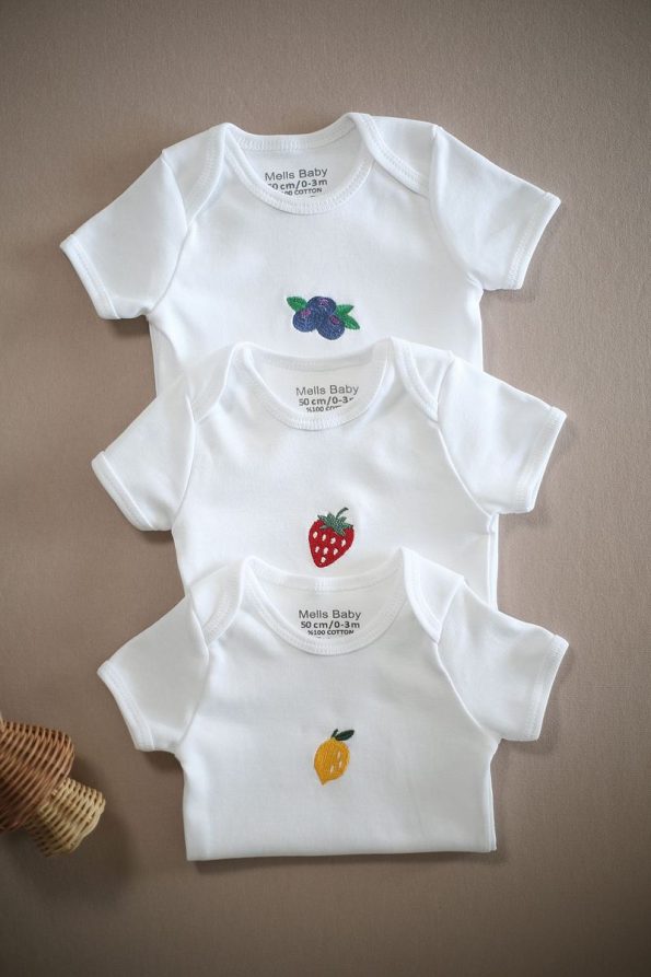 MELLS BABY 3-Pack Embroidered Snap Baby Bodysuits
