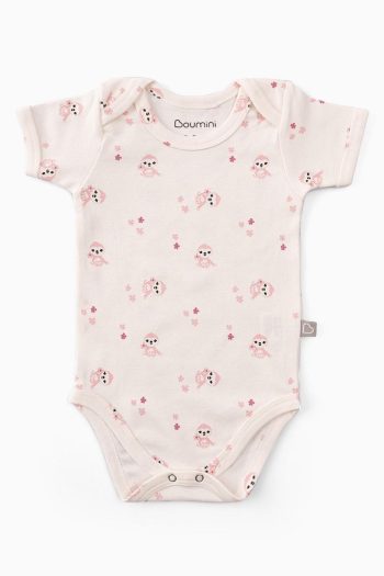 Boumini Cotton Baby Short Sleeve Bodysuit with Envelope Neck in Pink