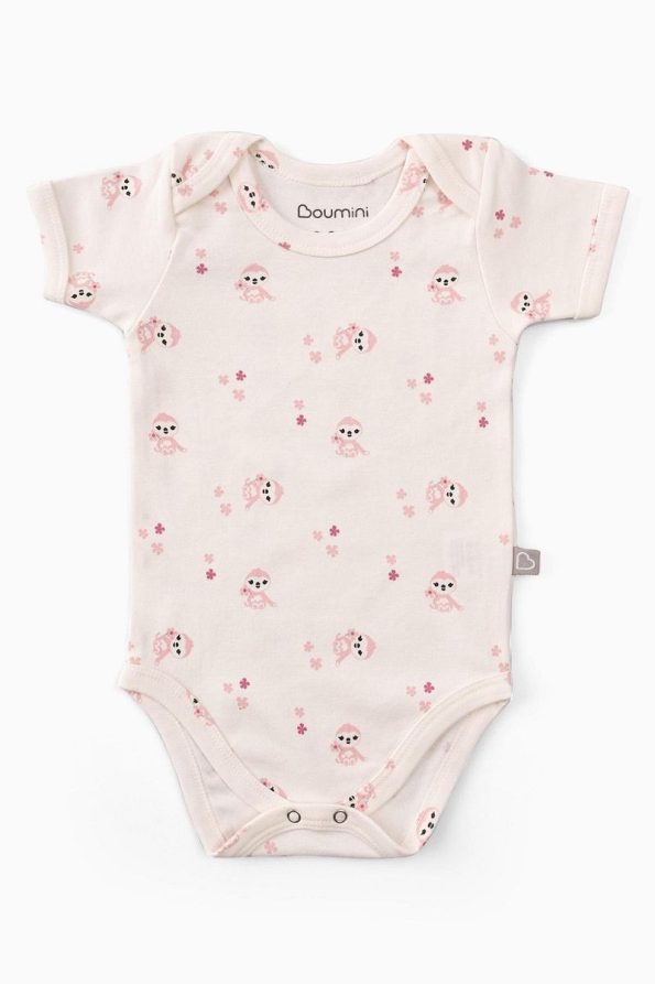 Boumini Cotton Baby Short Sleeve Bodysuit with Envelope Neck in Pink