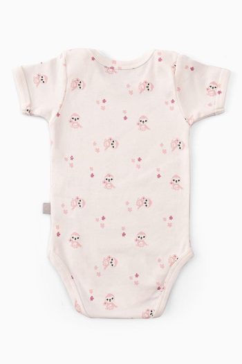 Boumini Cotton Baby Short Sleeve Bodysuit with Envelope Neck in Pink
