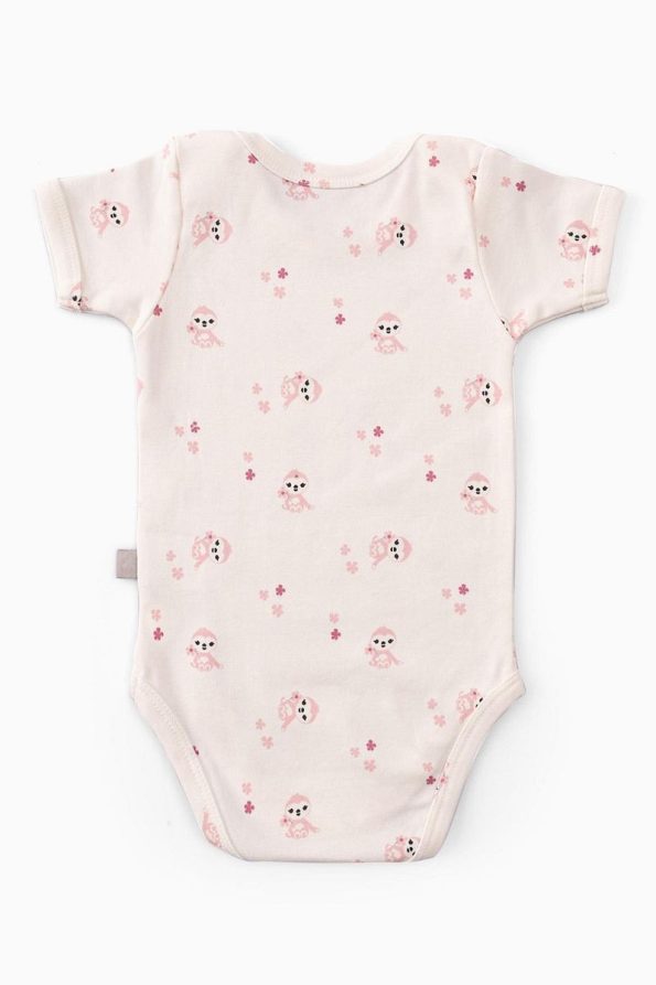 Boumini Cotton Baby Short Sleeve Bodysuit with Envelope Neck in Pink