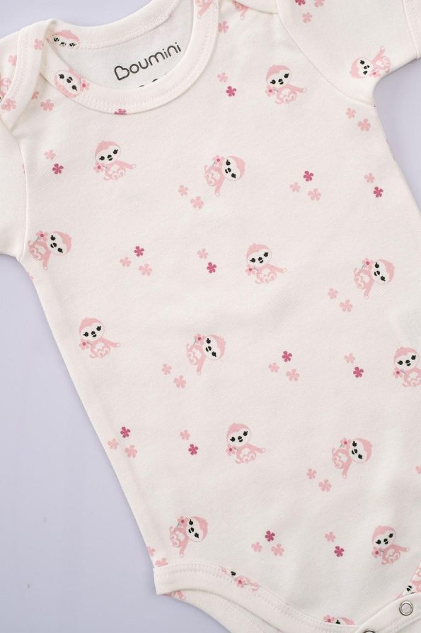 Boumini Cotton Baby Short Sleeve Bodysuit with Envelope Neck in Pink