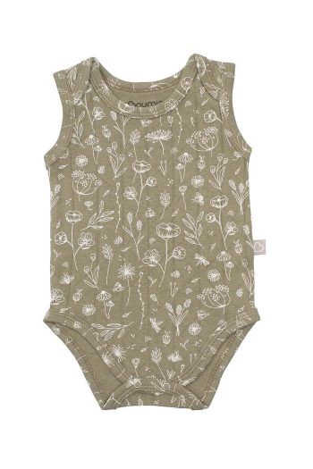 Boumini Cotton Baby Bodysuit with Spring Floral Design in Khaki