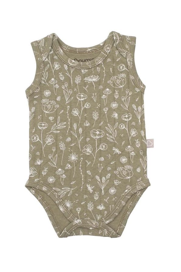 Boumini Cotton Baby Bodysuit with Spring Floral Design in Khaki