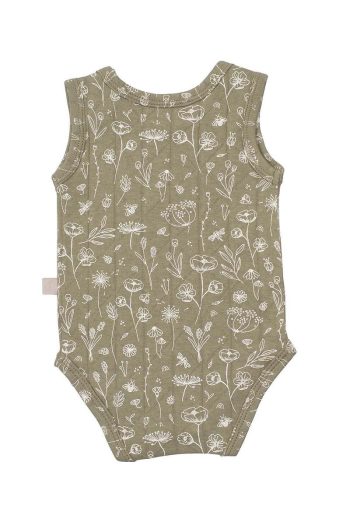 Boumini Cotton Baby Bodysuit with Spring Floral Design in Khaki