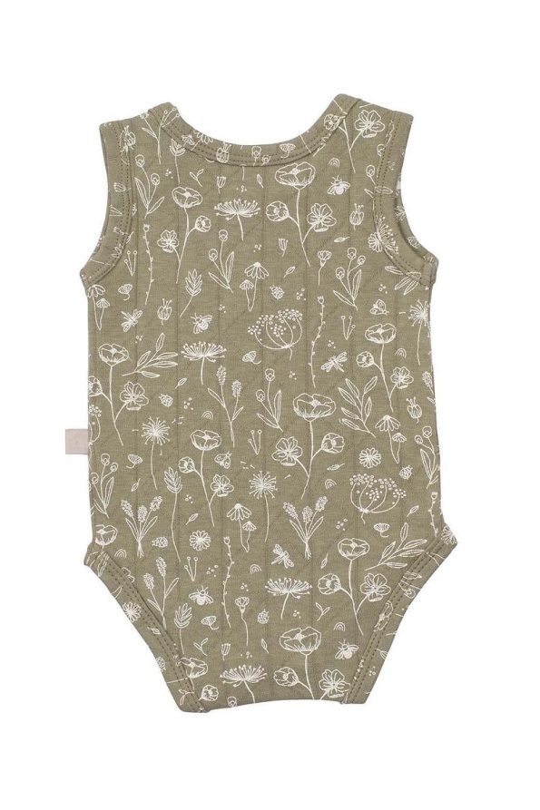 Boumini Cotton Baby Bodysuit with Spring Floral Design in Khaki