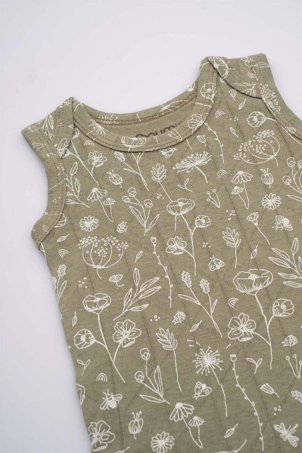 Boumini Cotton Baby Bodysuit with Spring Floral Design in Khaki