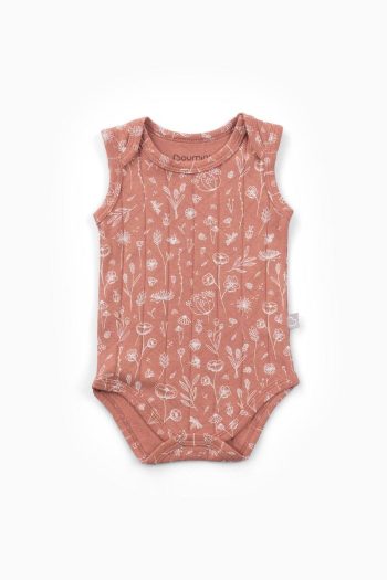 Boumini Cotton Baby Bodysuit with Spring Floral Design in Terracotta