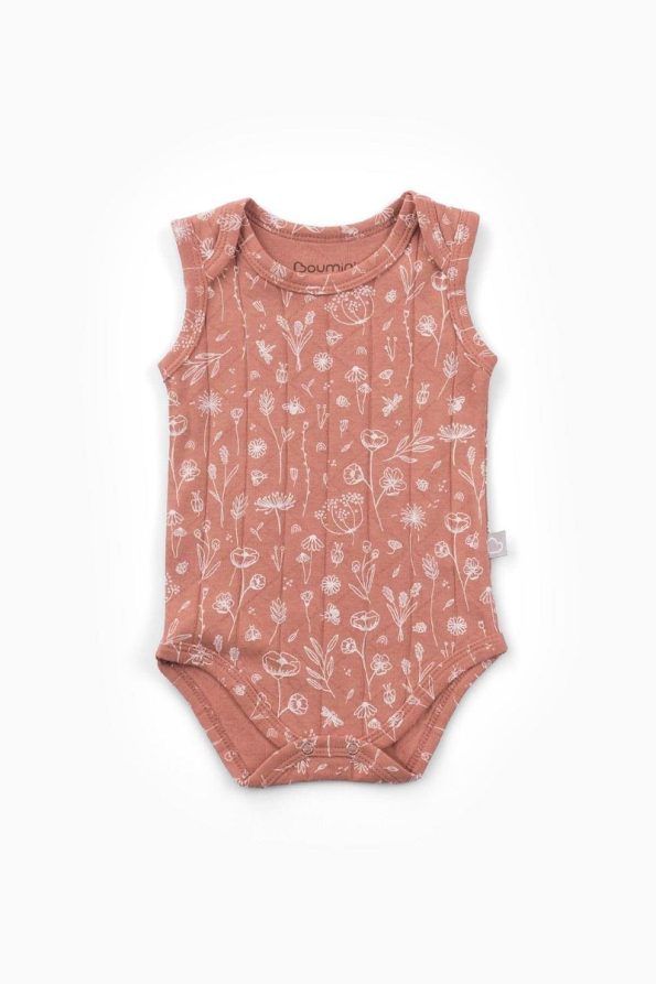 Boumini Cotton Baby Bodysuit with Spring Floral Design in Terracotta