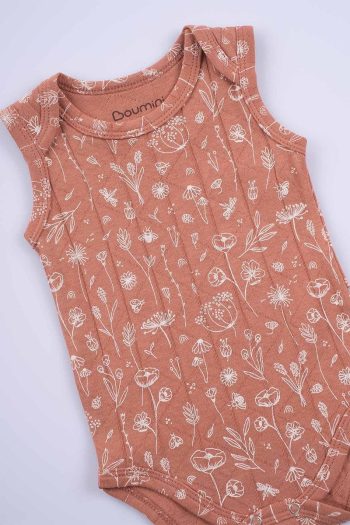 Boumini Cotton Baby Bodysuit with Spring Floral Design in Terracotta