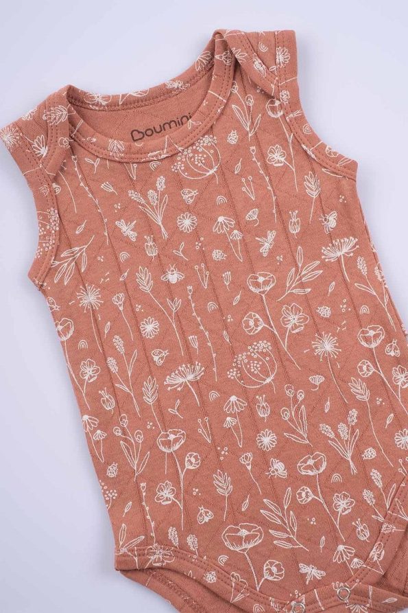 Boumini Cotton Baby Bodysuit with Spring Floral Design in Terracotta